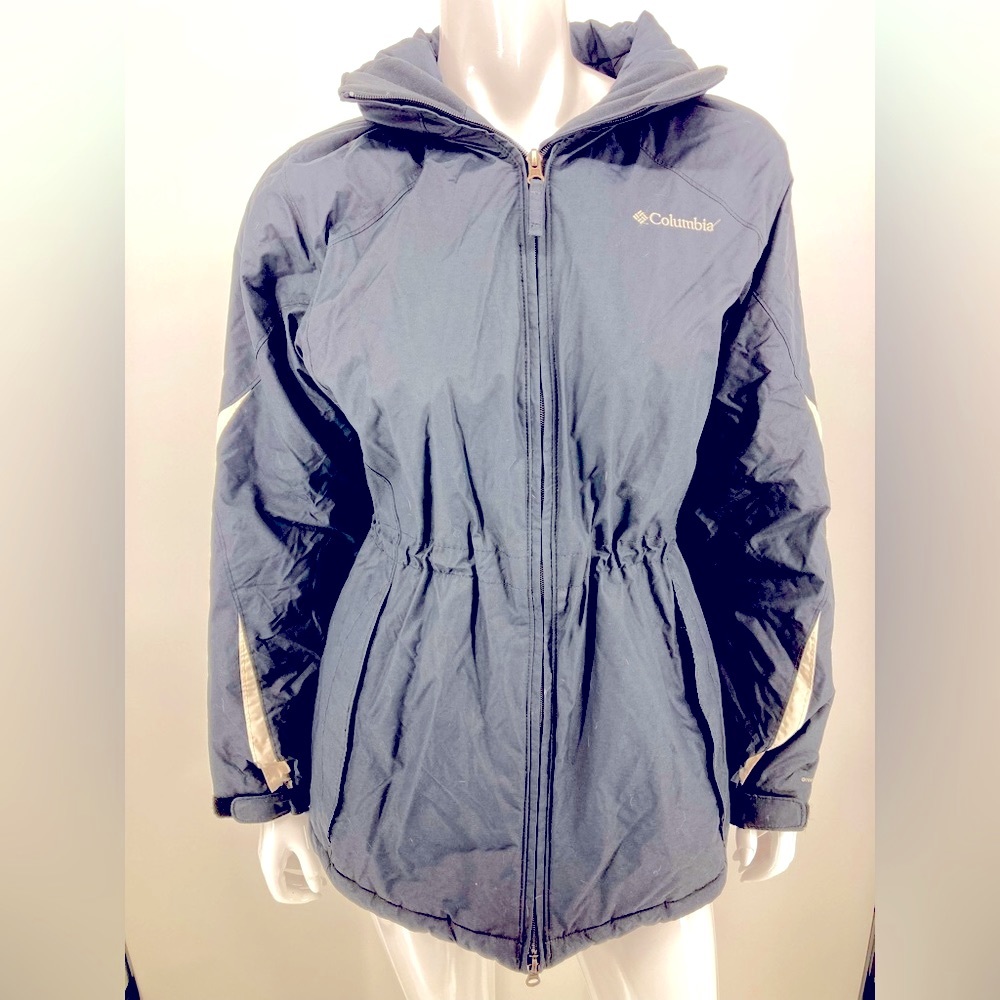 Columbia Ski Black Ski Jacket Lined Hooded Zippered Front Size M Gently Used